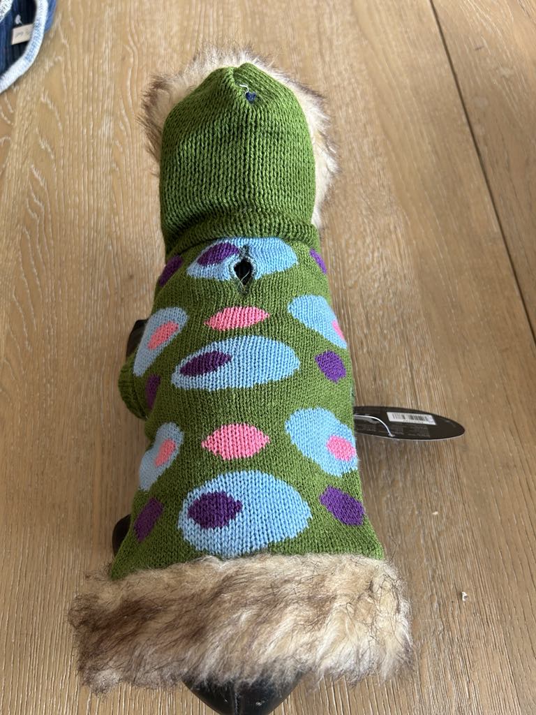 Pull à capuche pour chien vert à motifs multicolores
