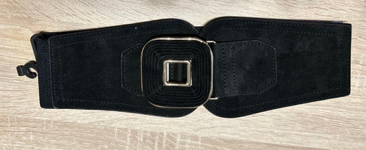Ceinture large noire , aspect velours et élastique, boucle noire