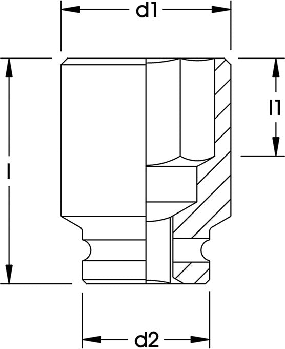 Douille à chocs ELORA 1", six pans creux, ELORA-792-46 mm