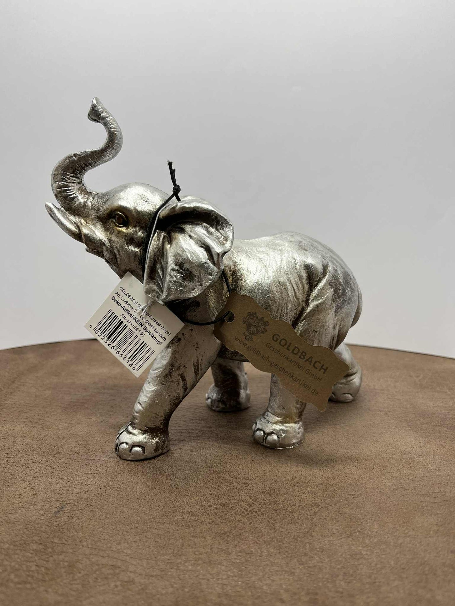 Eléphant en plâtre peint argenté fait à la main collection Goldbach de GmbH (16*15 cm)