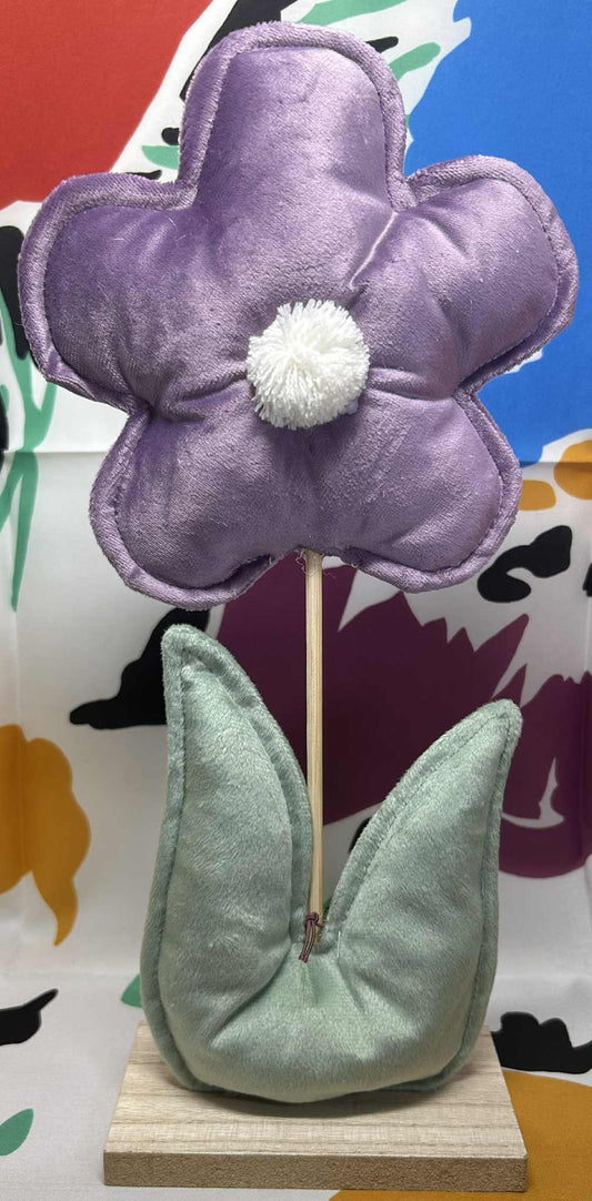 Fleur en tissus mauve et vert sur socle bois de GmbH (32*13.5cm)