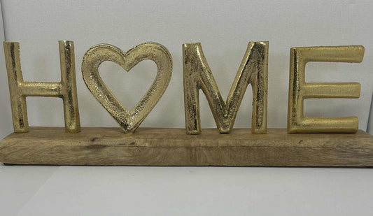 "Home" doré sur socle en bois de GmbH (33*10.5cm)