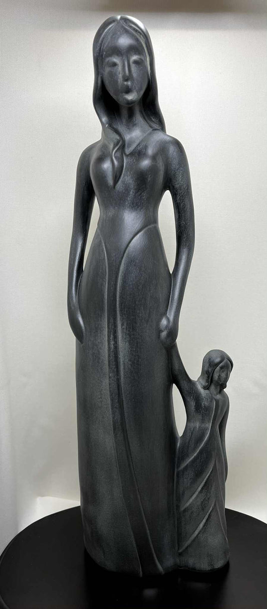 Statue grise anthracite ou blanche "la mère et l'enfant" de Tosal (13.5+44+12)