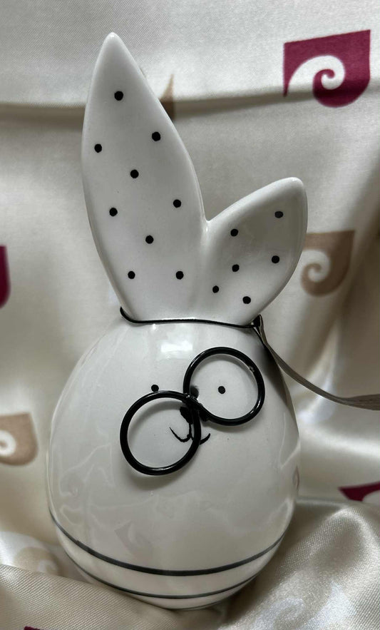 Œuf décoratif blanc et noir en céramique de GmbH (7.5*15cm)