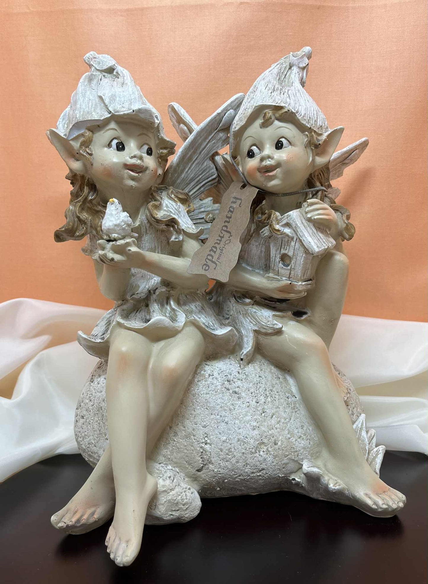 Les 2 elfes et l'oiseau en résine fait à main collection Goldenbach de GmbH (17*24cm)