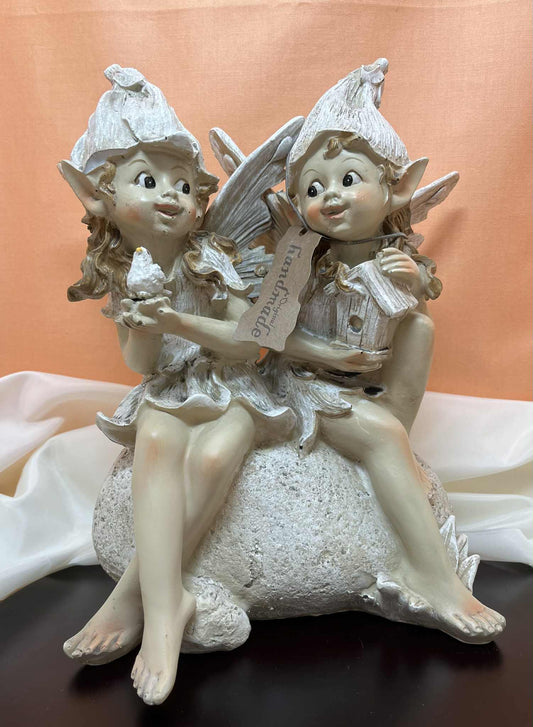 Les 2 elfes et l'oiseau en résine fait à main collection Goldenbach de GmbH (17*24cm)