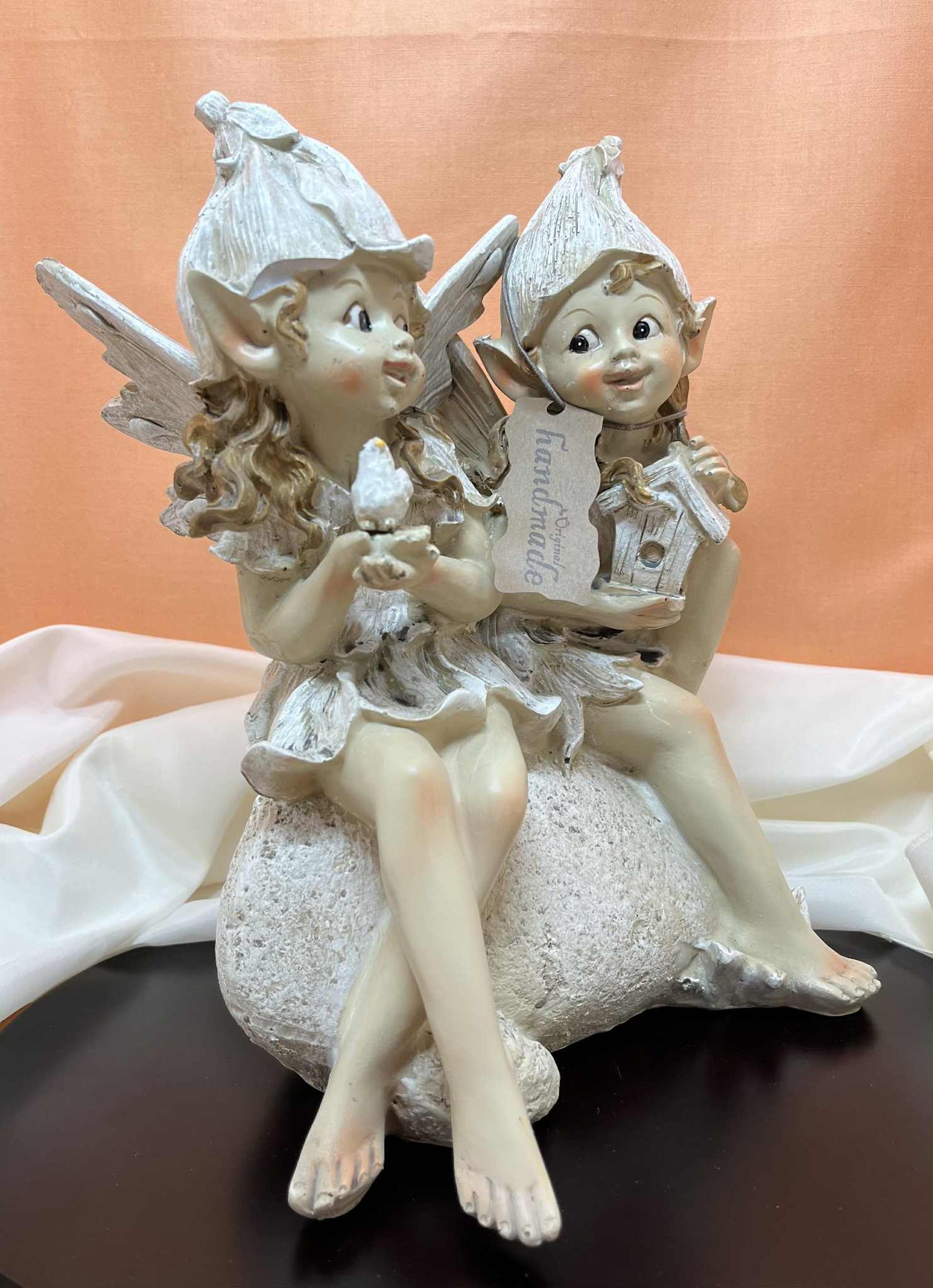 Les 2 elfes et l'oiseau en résine fait à main collection Goldenbach de GmbH (17*24cm)