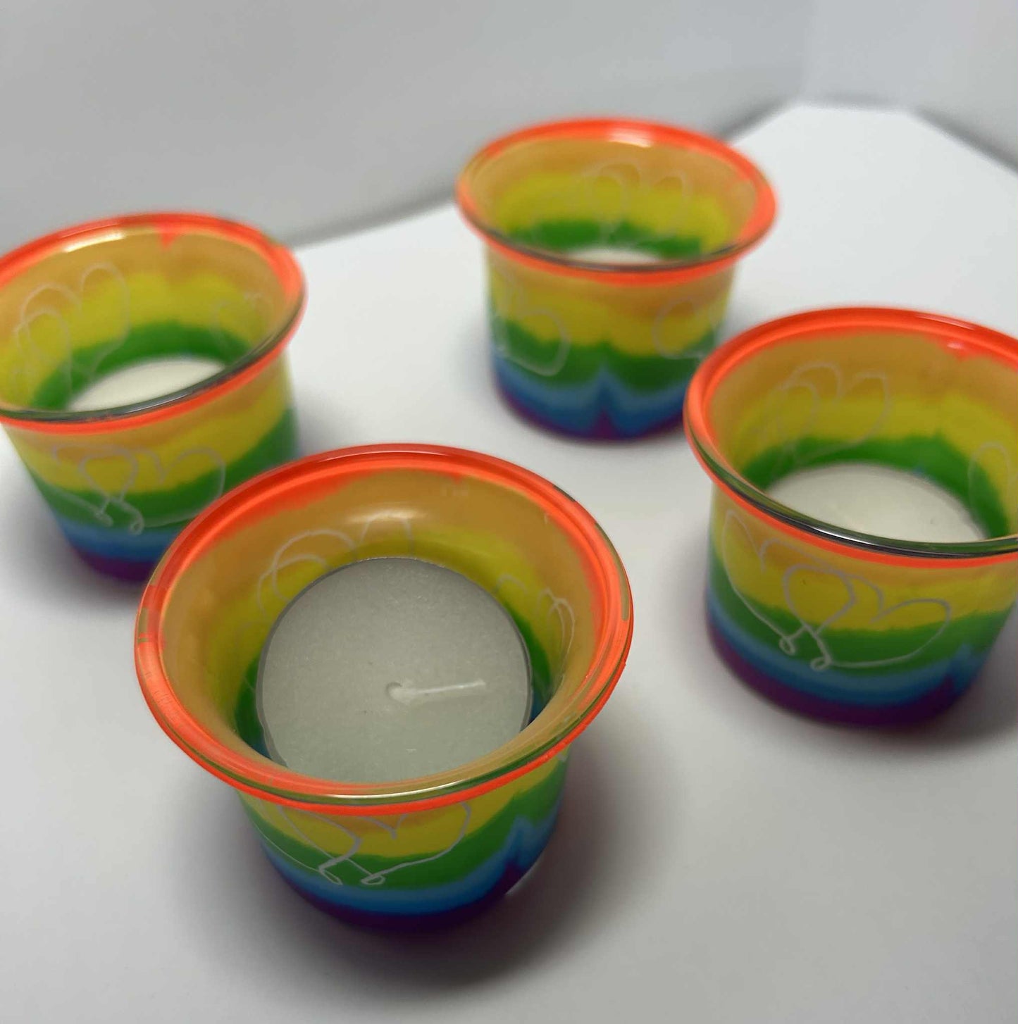 Set de 4 photophores avec bougies hauts en couleurs collection Goldbach de GmbH (6*4.5cm)