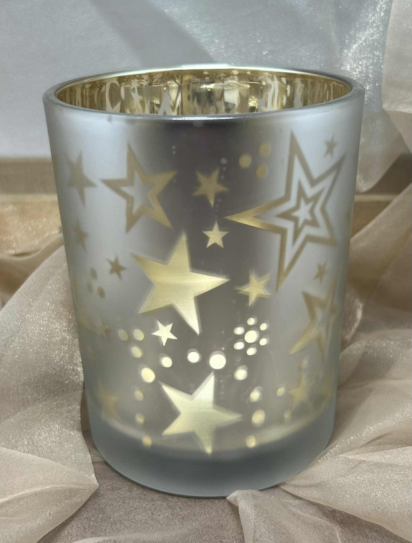 Photophore étoilé en verre avec intérieur doré de GmbH (10*12*10cm)