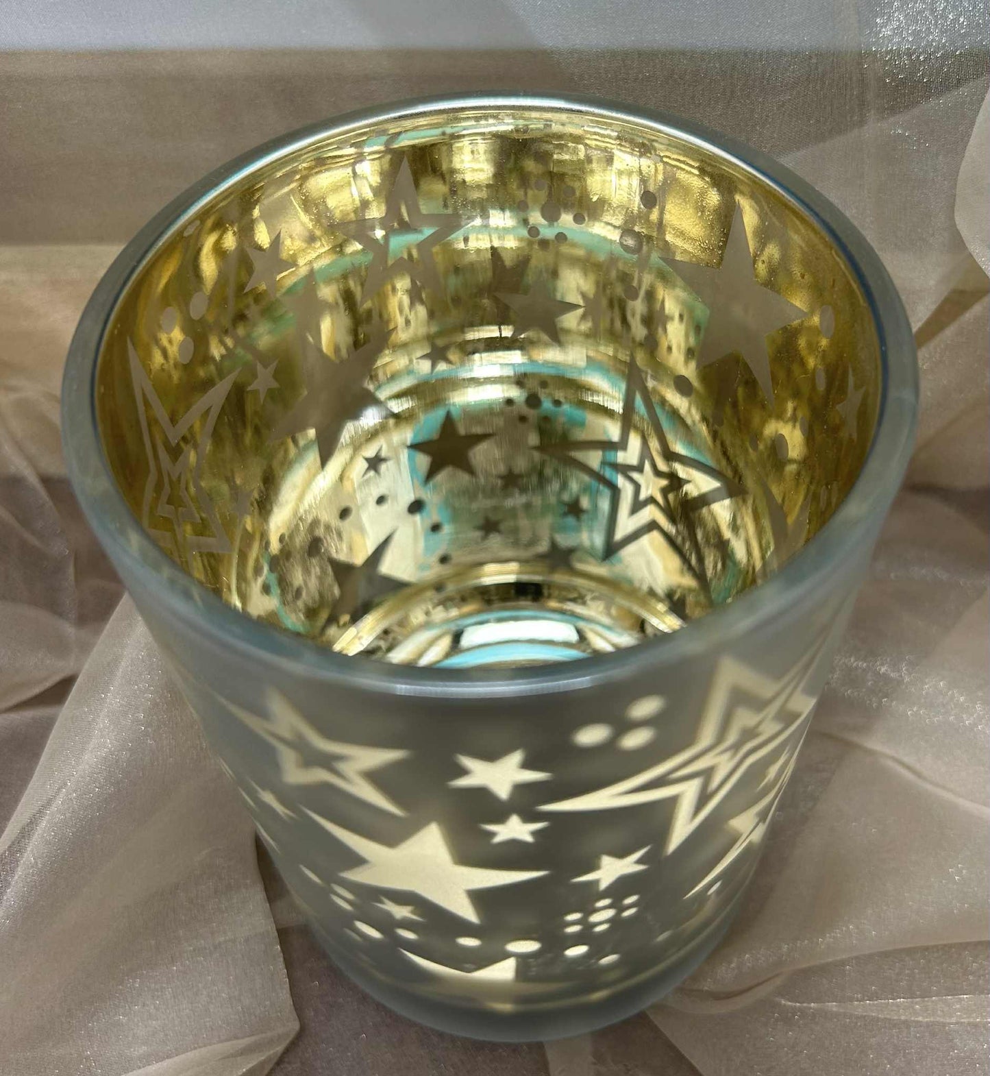 Photophore étoilé en verre avec intérieur doré de GmbH (10*12*10cm)