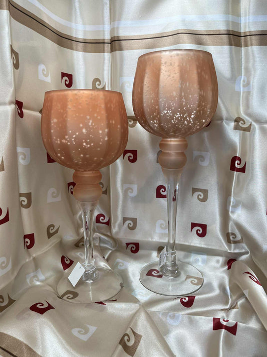 Set de 2 photophores sur pieds orangés, intérieur argenté de GmbH (35 et 29 cm)