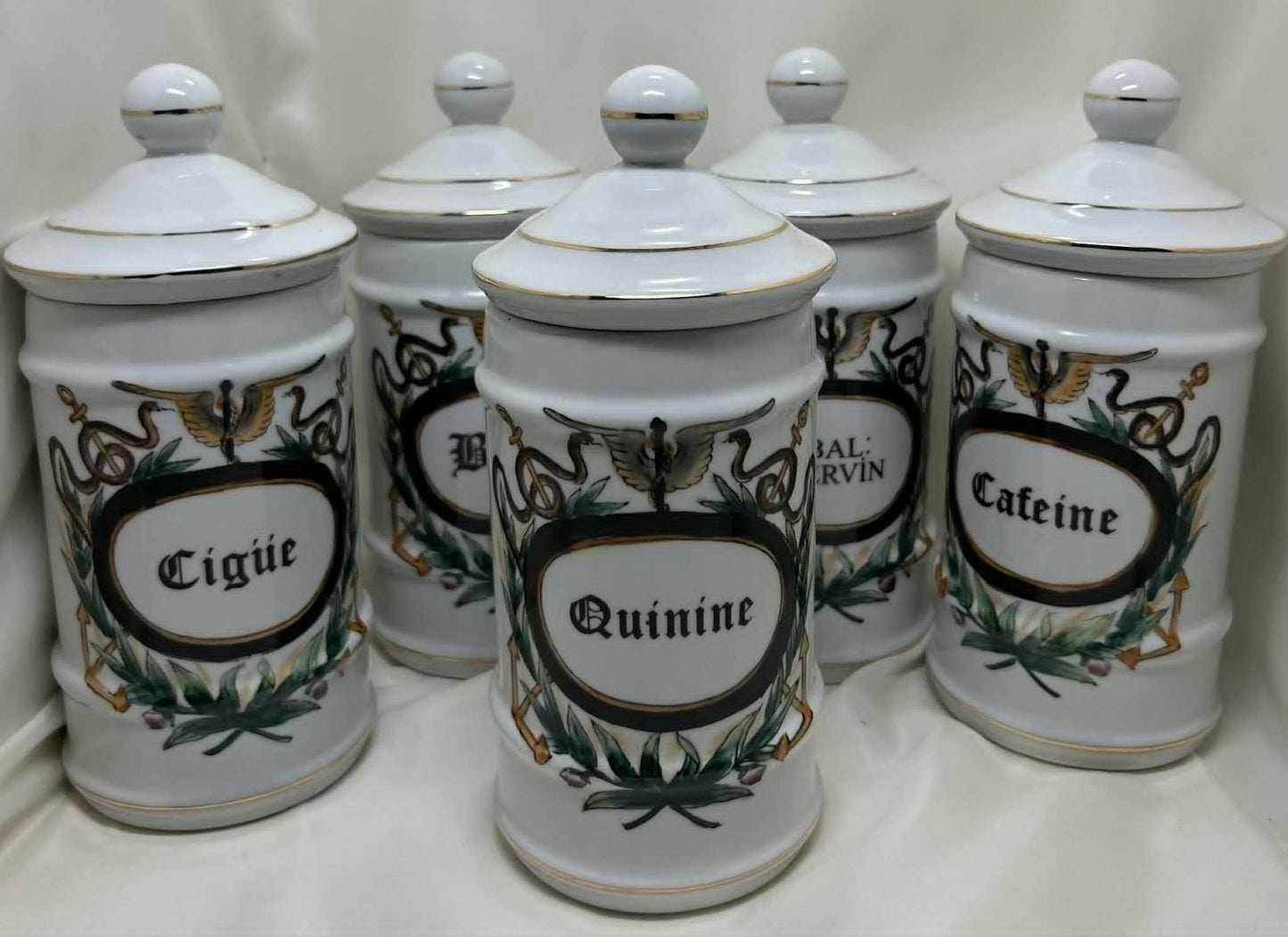 Ensemble de 5 pots à pharmacie en porcelaine de GmbH (8.5*21cm)