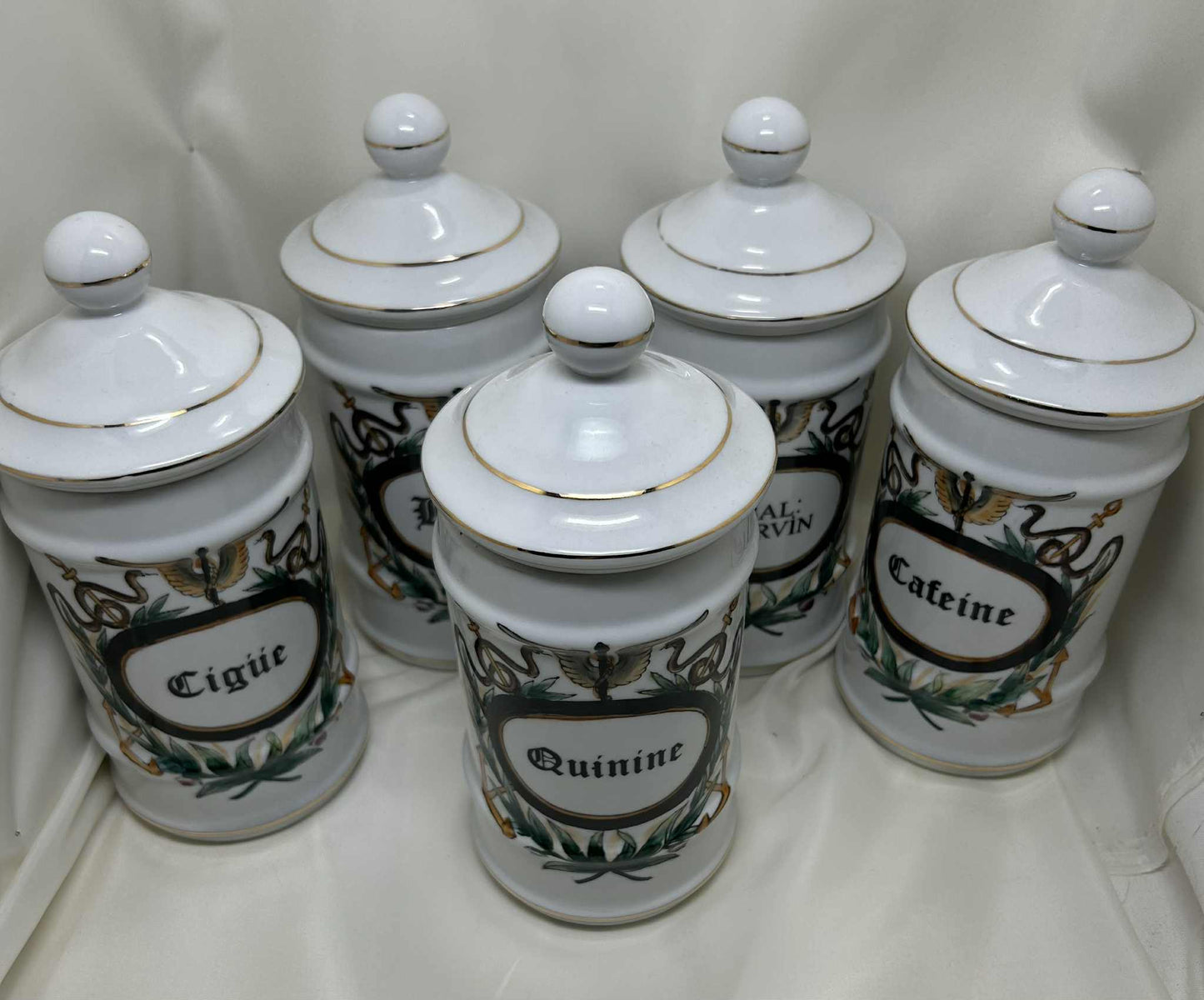 Ensemble de 5 pots à pharmacie en porcelaine de GmbH (8.5*21cm)