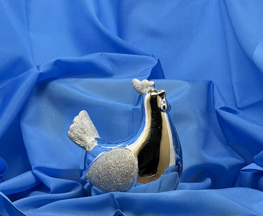 Poule en plâtre peinte en argenté et paillettes de GmbH (14.5*12cm)