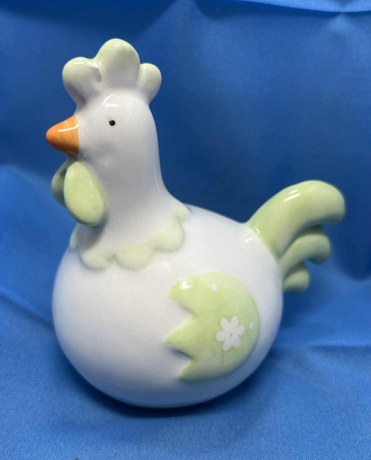 Poule en céramique blanche et verte de GmbH (11*10cm)