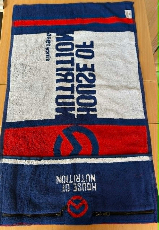 Serviette bleu ,blanc, rouge avec 2 poches à fermetures éclairs House of Nutrition