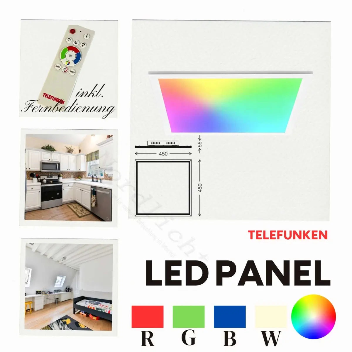 Panneau LED RGBW Telefunken 45x45 cm