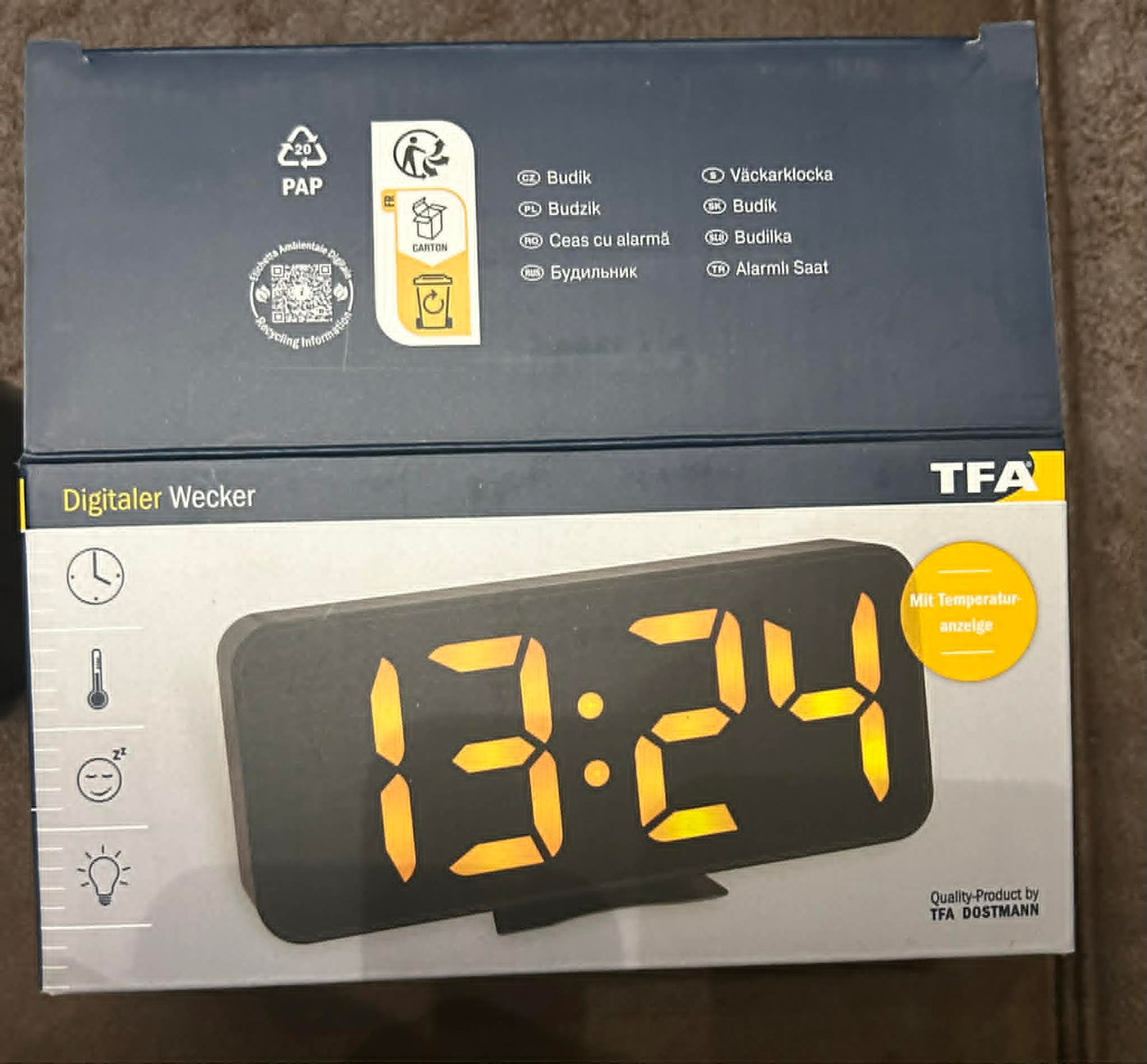 Réveil numérique (chiffres à LED avec 3 niveaux d'éclairage) TFA