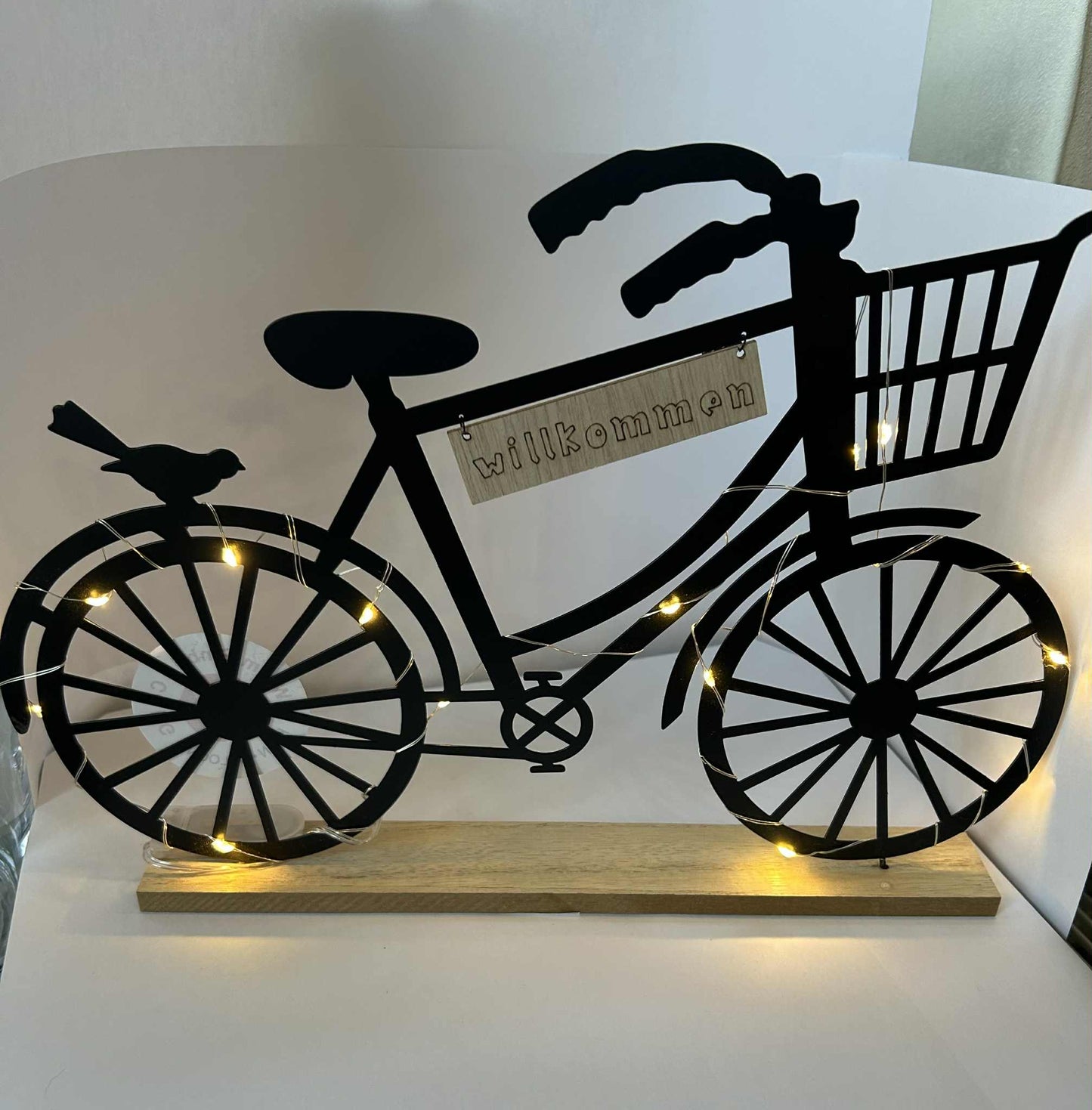 Vélo lumineux en métal éclairage led socle en bois GmbH (35*24cm)