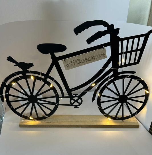 Vélo lumineux en métal éclairage led socle en bois GmbH (35*24cm)