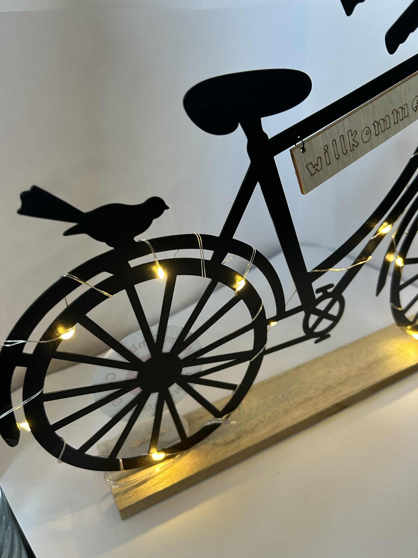 Vélo lumineux en métal éclairage led socle en bois GmbH (35*24cm)