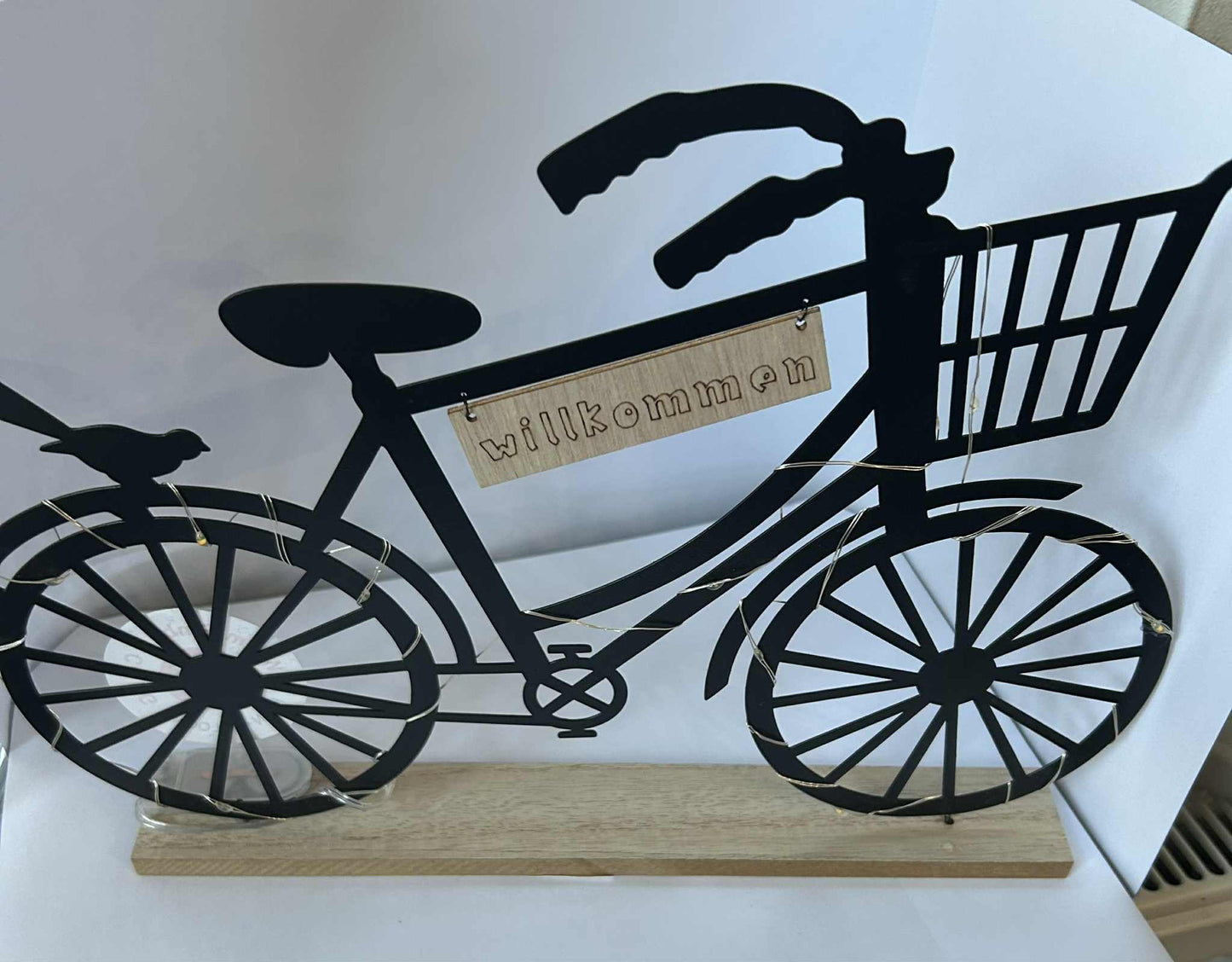 Vélo lumineux en métal éclairage led socle en bois GmbH (35*24cm)