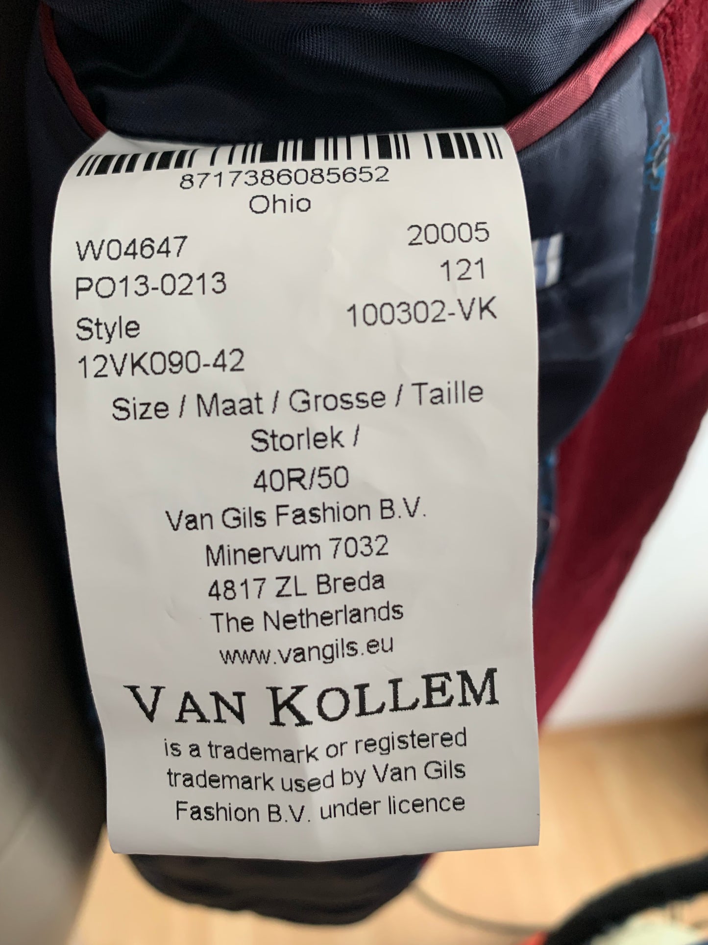 Veste velours rouge VAN KOLLEM