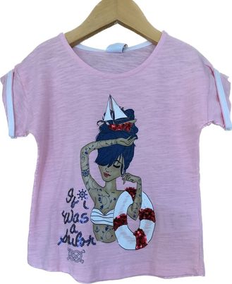 TEE SHIRT MOTIF FILLE TATOUAGE